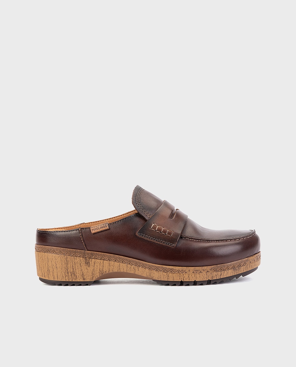 Imagen 1 de Zuecos de mujer de piel con plantilla memory foam extraíble - Pikolinos - Marrón oscuro Marrón oscuro