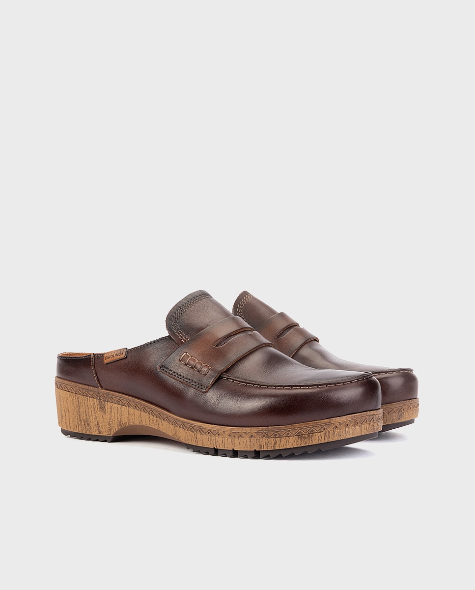 Imagen 3 de Zuecos de mujer de piel con plantilla memory foam extraíble - Pikolinos - Marrón oscuro Marrón oscuro