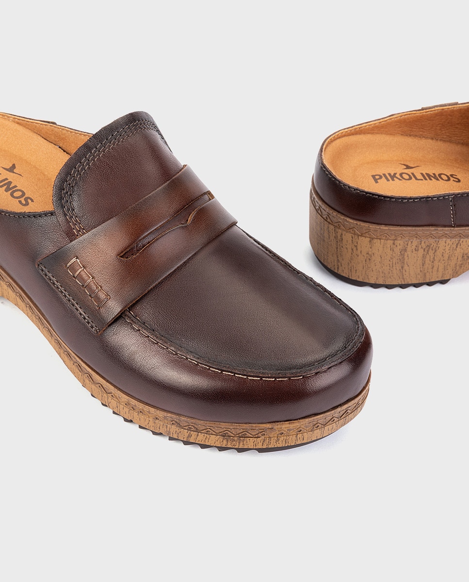 Imagen 4 de Zuecos de mujer de piel con plantilla memory foam extraíble - Pikolinos - Marrón oscuro Marrón oscuro