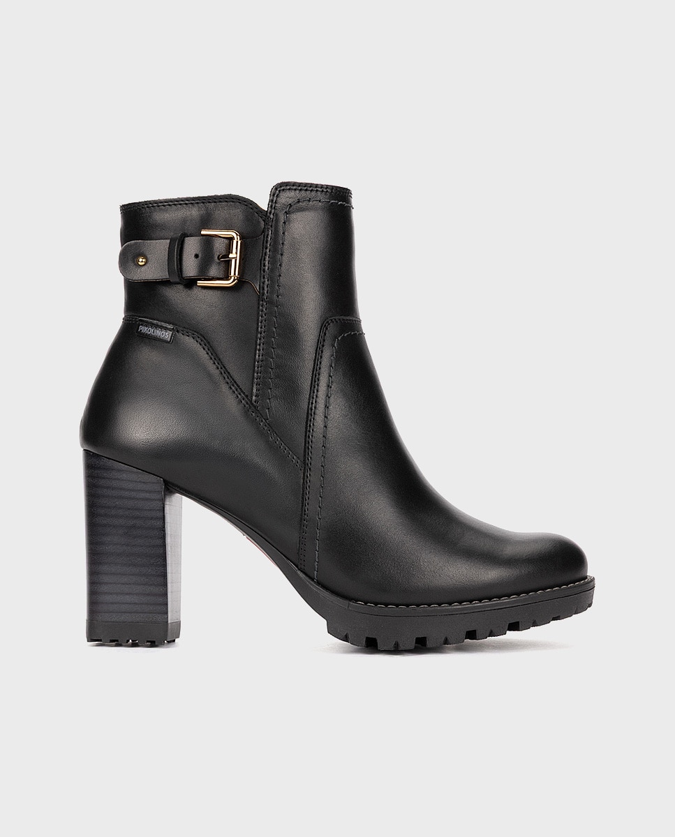 Imagen 1 de Botines de tacón de mujer de piel con cremallera - Pikolinos - Negro Negro