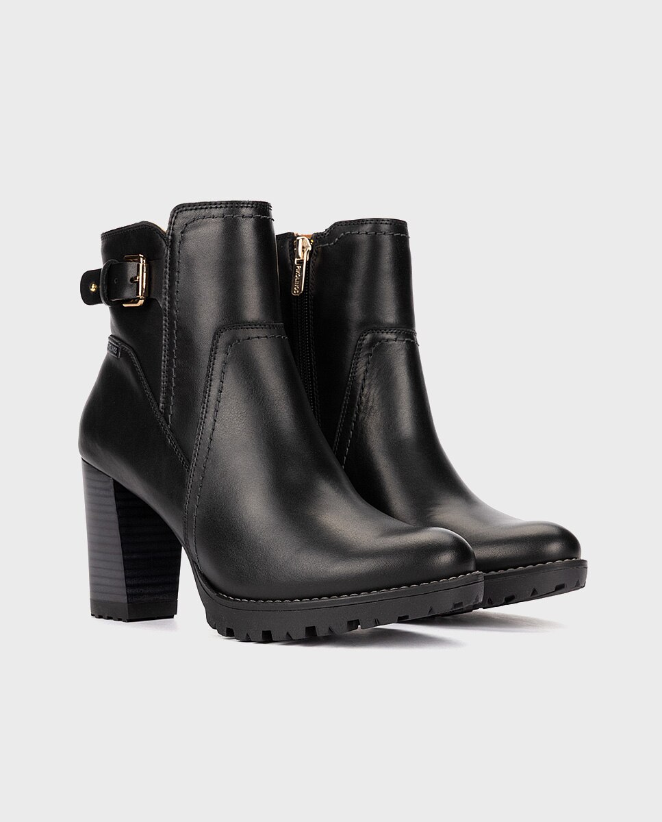 Imagen 3 de Botines de tacón de mujer de piel con cremallera - Pikolinos - Negro Negro