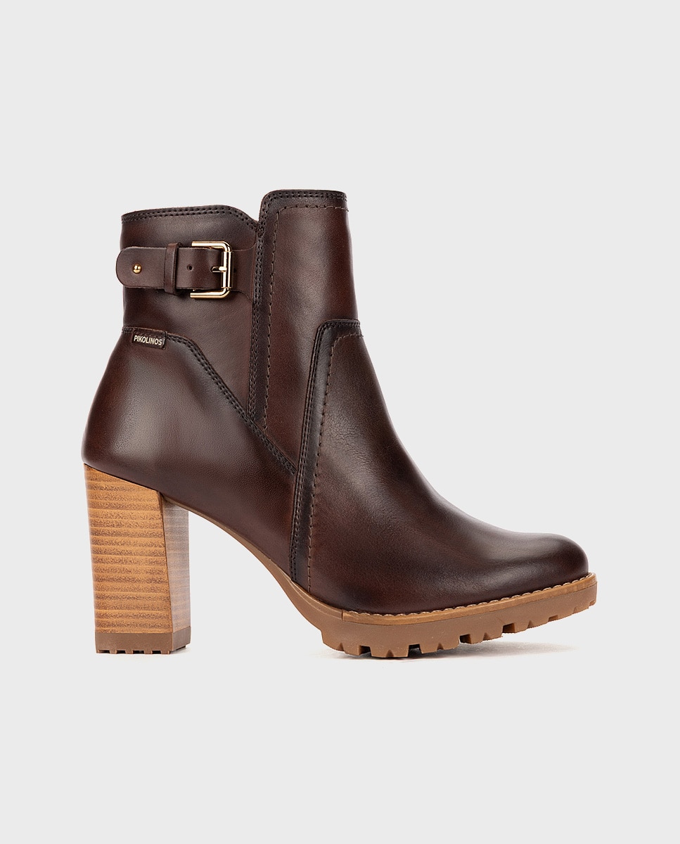Botines de tacón de mujer de piel con cremallera - Pikolinos - Marrón oscuro Marrón oscuro-1