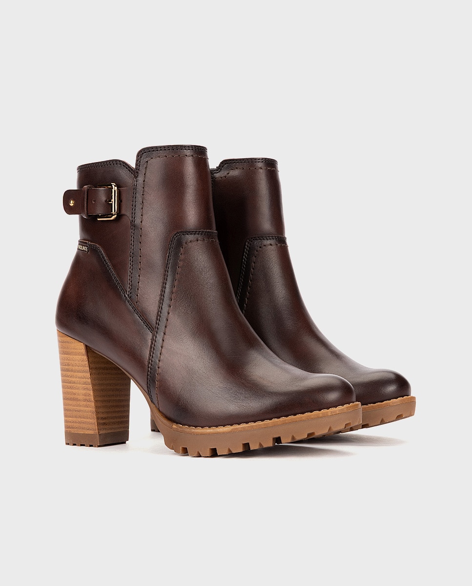 Botines de tacón de mujer de piel con cremallera - Pikolinos - Marrón oscuro Marrón oscuro-3