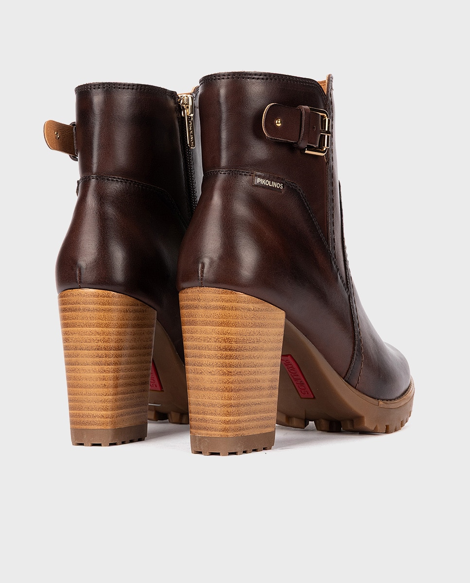 Botines de tacón de mujer de piel con cremallera - Pikolinos - Marrón oscuro Marrón oscuro-2