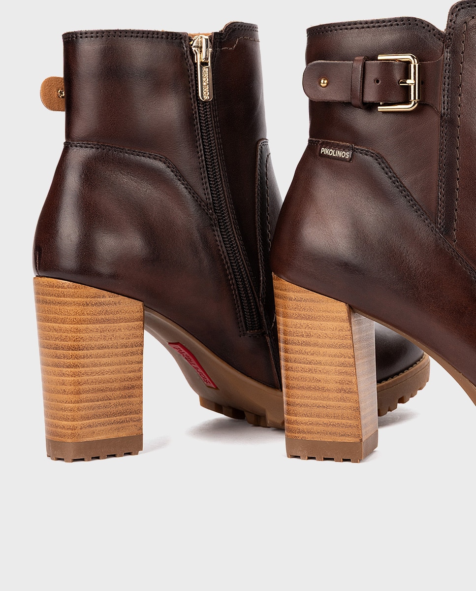 Botines de tacón de mujer de piel con cremallera - Pikolinos - Marrón oscuro Marrón oscuro-4