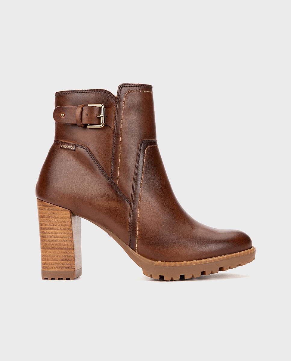 Imagen 1 de Botines de tacón de mujer de piel con cremallera - Pikolinos - Marrón Marrón