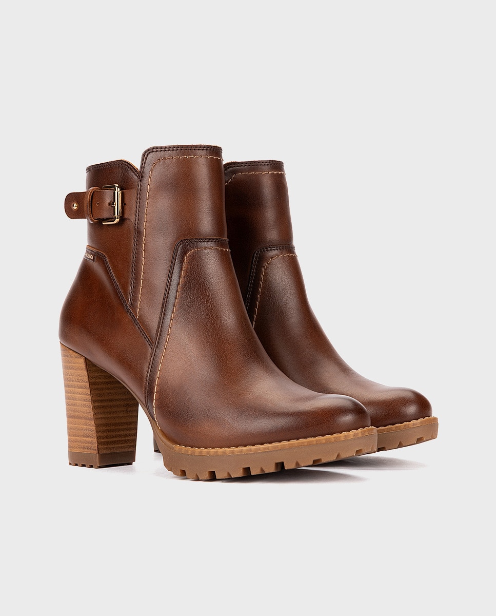 Imagen 3 de Botines de tacón de mujer de piel con cremallera - Pikolinos - Marrón Marrón