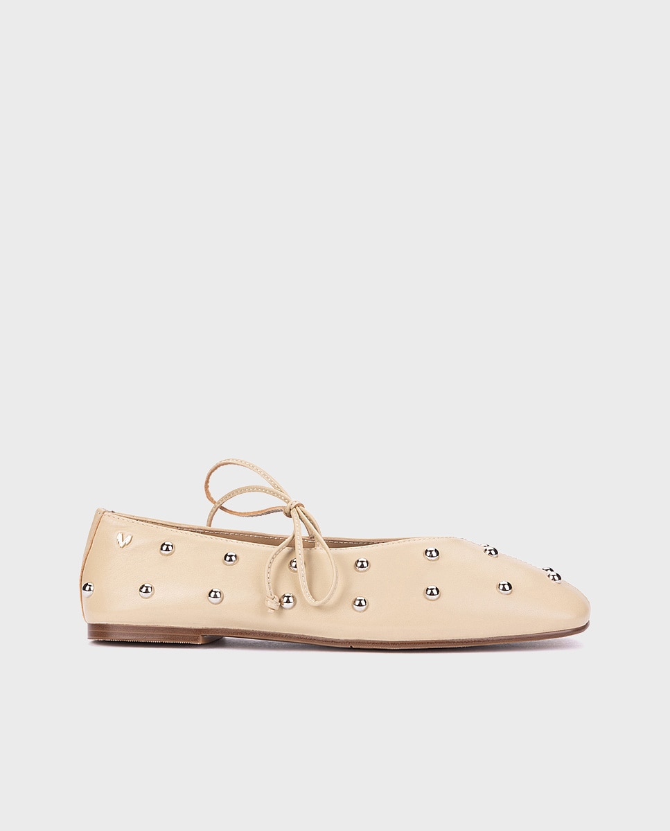 Bailarinas de mujer de piel con tachas en color - Martinelli - Beige Beige-1
