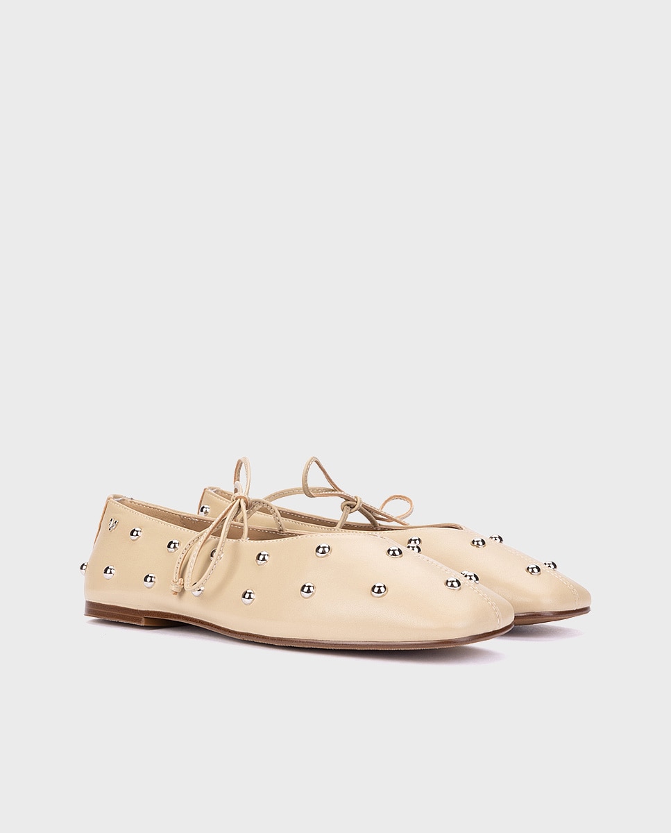 Bailarinas de mujer de piel con tachas en color - Martinelli - Beige Beige-3
