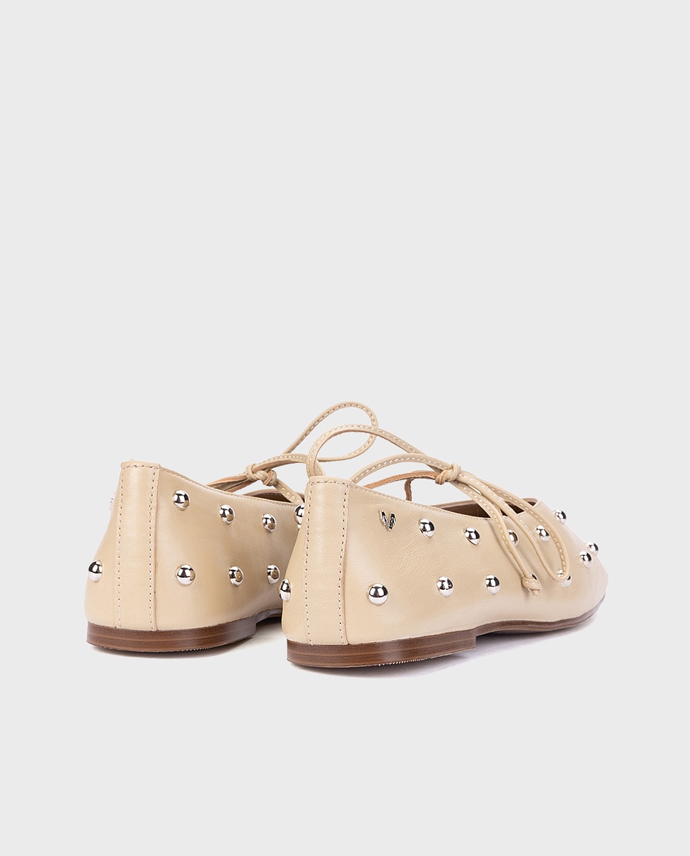 Bailarinas de mujer de piel con tachas en color - Martinelli - Beige Beige-2