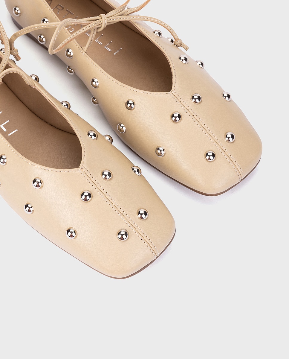 Bailarinas de mujer de piel con tachas en color - Martinelli - Beige Beige-4