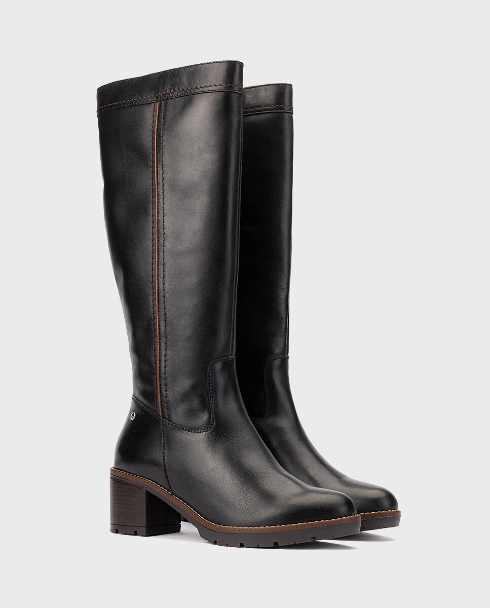 Botas de mujer de piel con cremallera - Pikolinos - Negro Negro-3