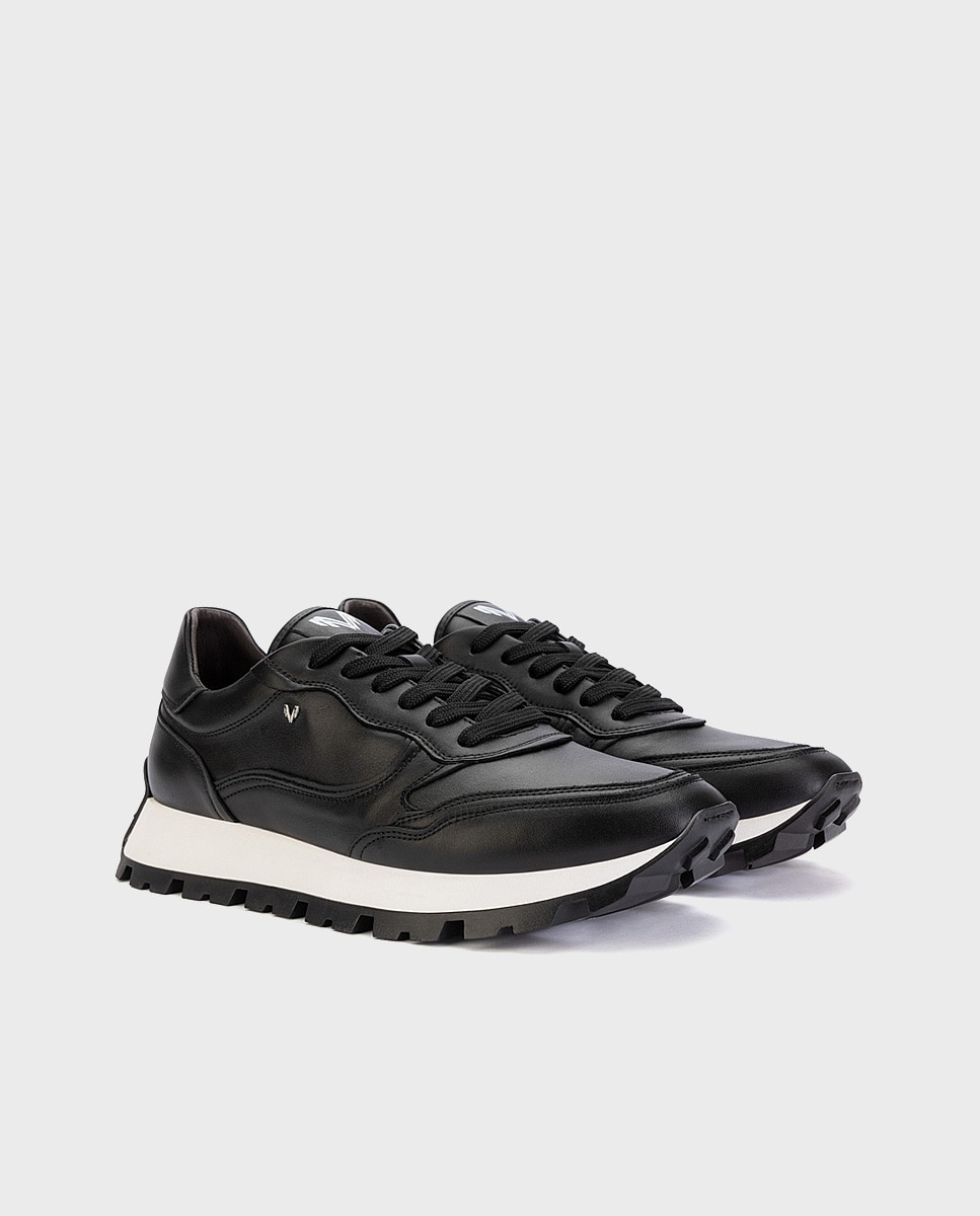 Zapatillas de hombre de piel con cordones en color - Martinelli - Negro Negro-3