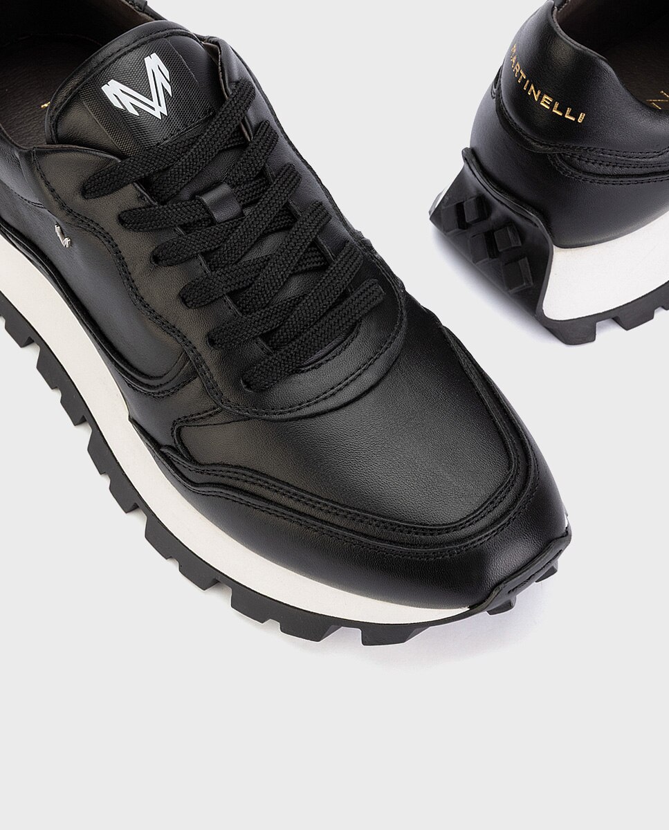 Zapatillas de hombre de piel con cordones en color - Martinelli - Negro Negro-4
