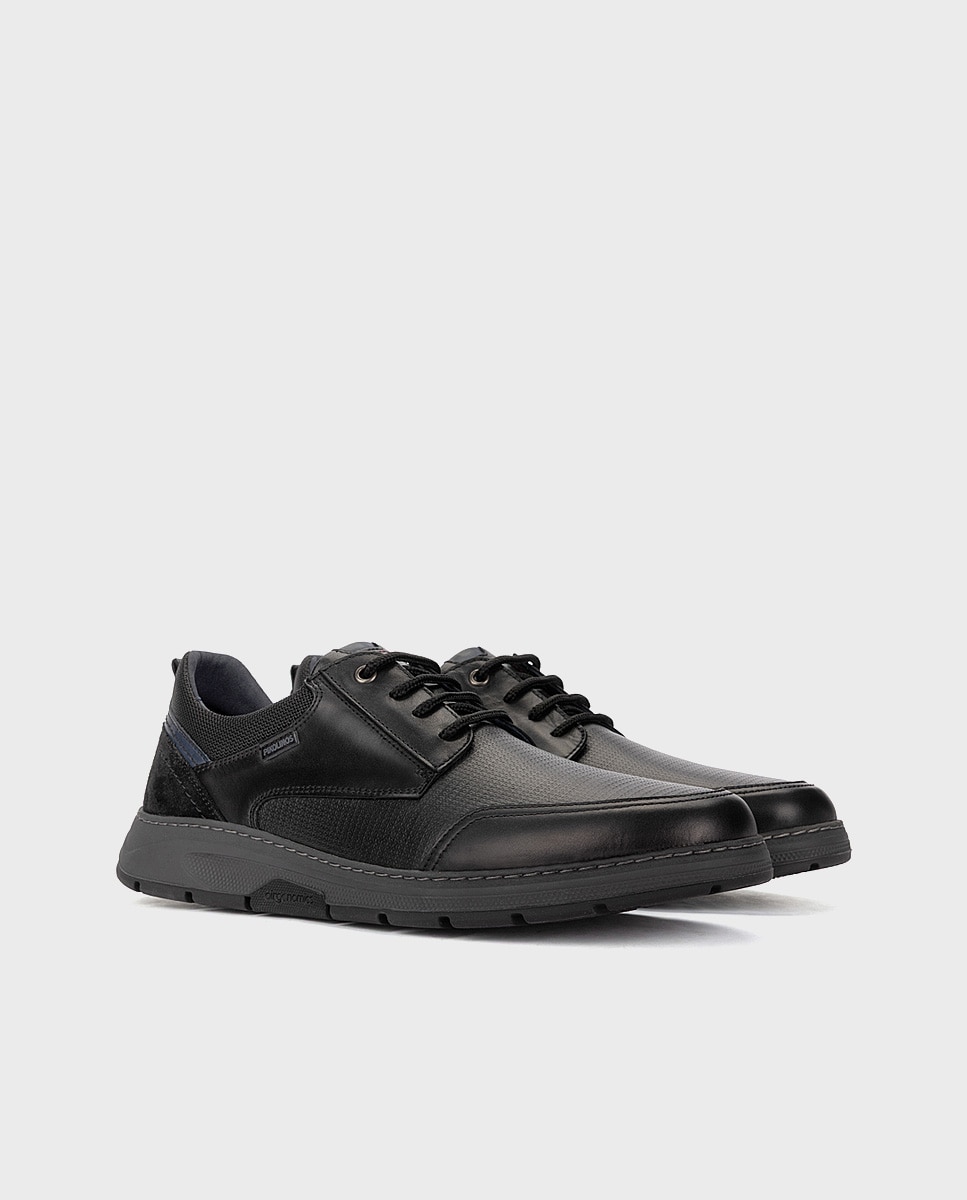 Imagen 3 de Zapatos de cordones de hombre de piel con plantilla acolchada memory foam y suela extraligera - Pikolinos - Negro Negro