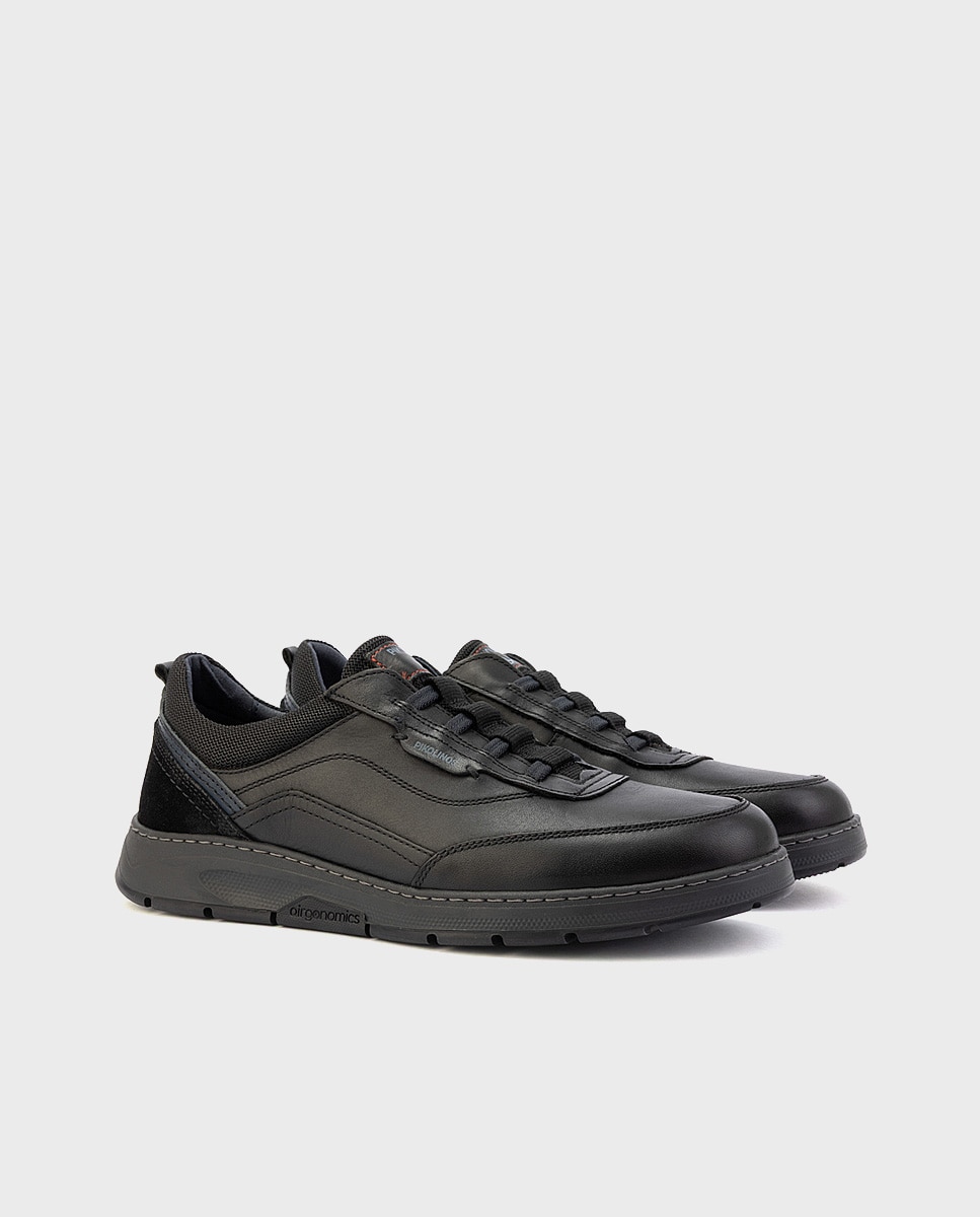 Zapatillas de hombre de piel con plantilla acolchada memory foam y suela extraligera - Pikolinos - Negro Negro-3