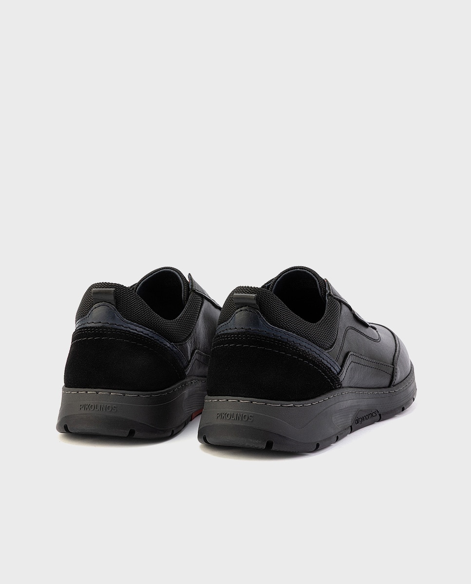 Zapatillas de hombre de piel con plantilla acolchada memory foam y suela extraligera - Pikolinos - Negro Negro-2