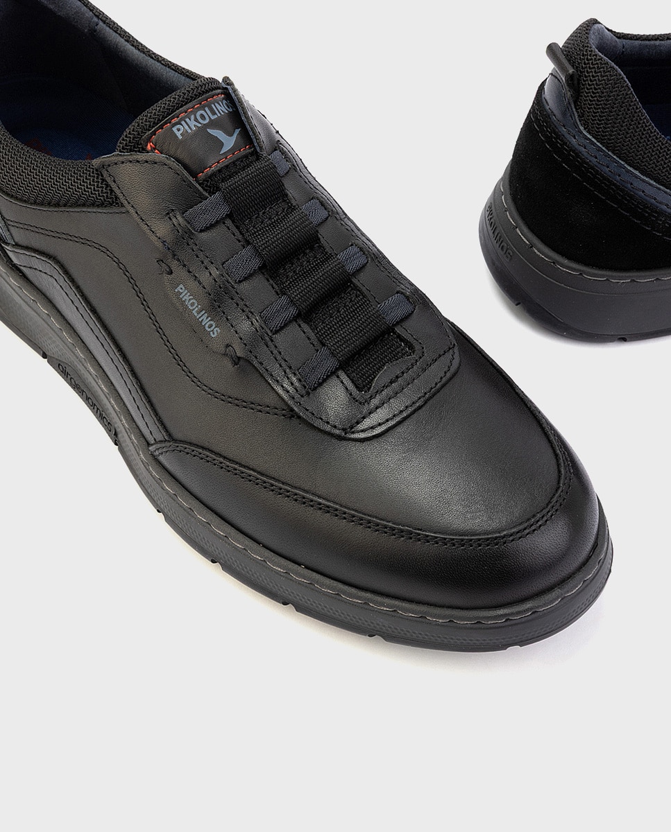 Zapatillas de hombre de piel con plantilla acolchada memory foam y suela extraligera - Pikolinos - Negro Negro-4