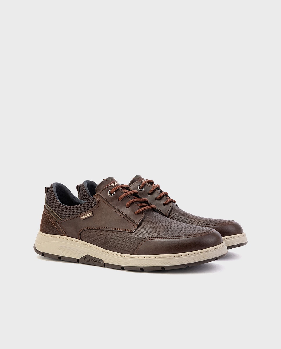 Zapatos de cordones de hombre de piel con plantilla acolchada memory foam y suela extraligera - Pikolinos - Marrón oscuro Marrón oscuro-3