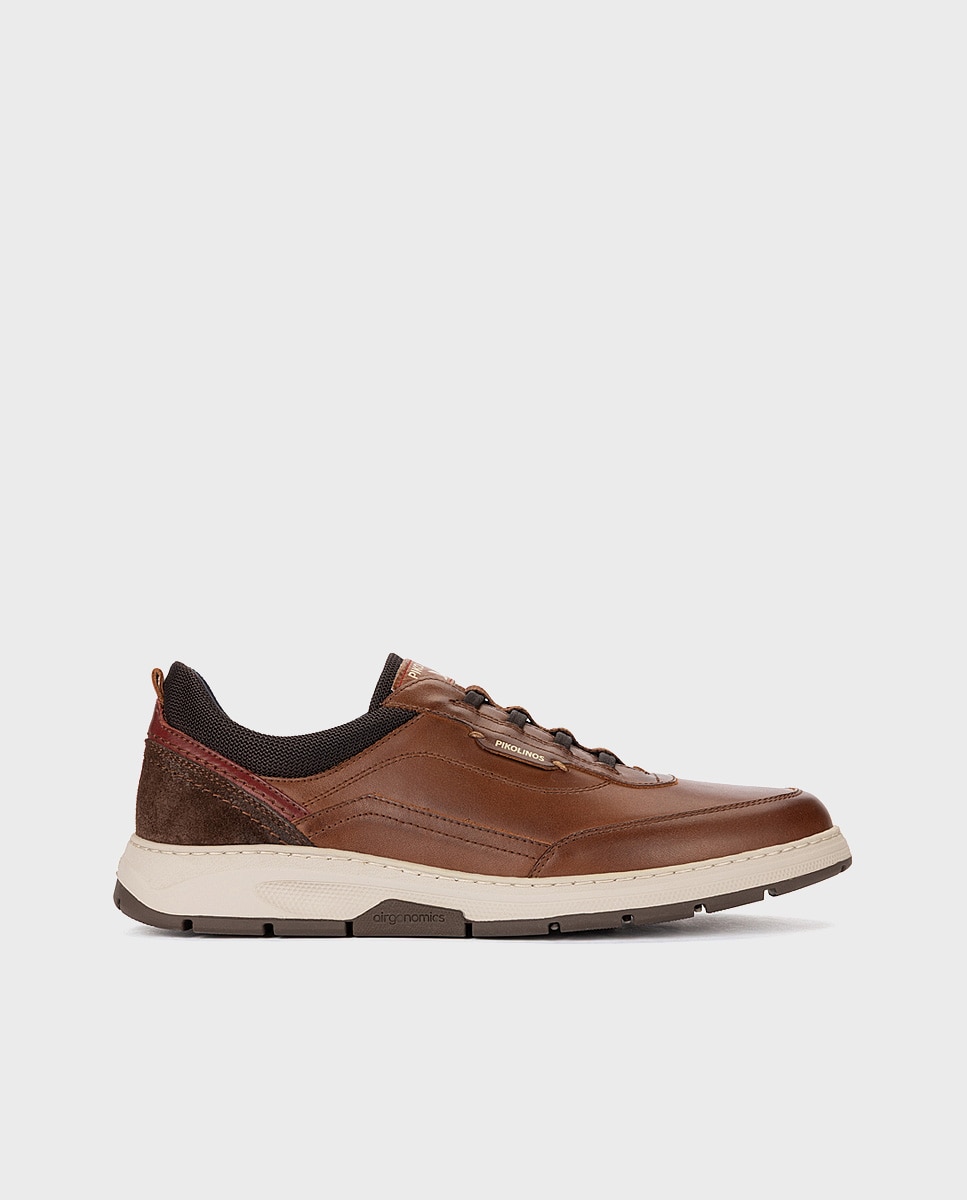 Imagen 1 de Zapatillas de hombre de piel con plantilla acolchada memory foam y suela extraligera - Pikolinos - Marrón Marrón