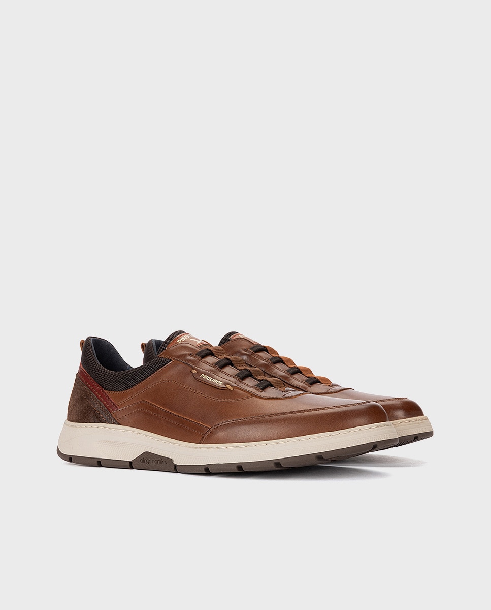 Imagen 3 de Zapatillas de hombre de piel con plantilla acolchada memory foam y suela extraligera - Pikolinos - Marrón Marrón