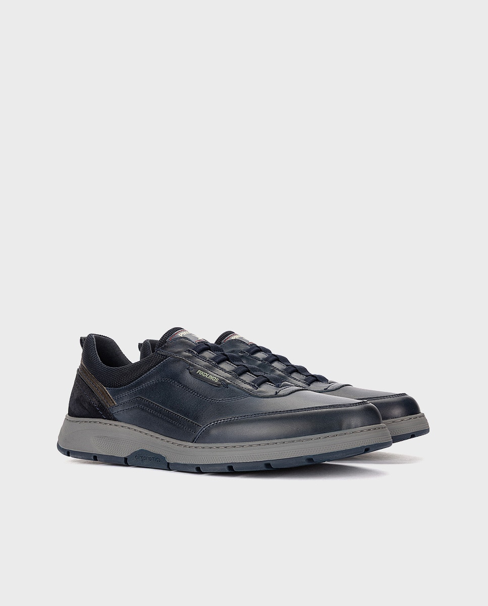 Imagen 3 de Zapatillas de hombre de piel con plantilla acolchada memory foam y suela extraligera - Pikolinos - Azul Azul
