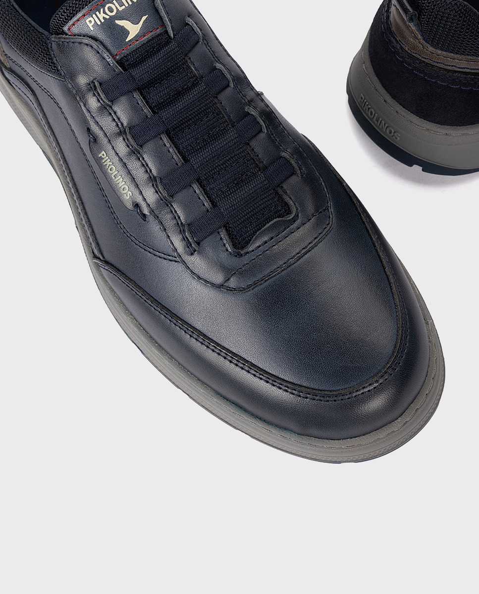 Imagen 4 de Zapatillas de hombre de piel con plantilla acolchada memory foam y suela extraligera - Pikolinos - Azul Azul