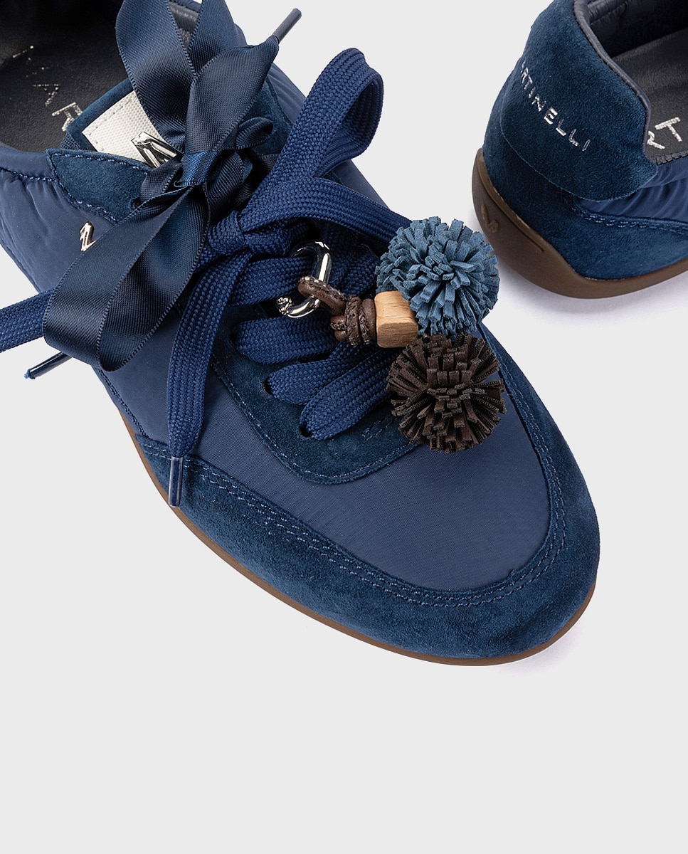 Zapatillas de mujer de piel con cordones - Martinelli - Azul Azul-4
