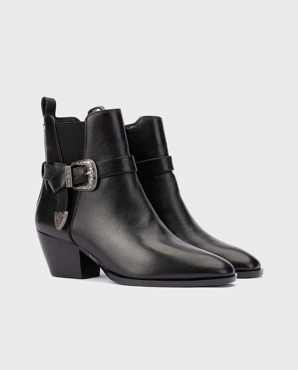 Botines de tacón de mujer de piel con cremallera en color - Martinelli - Negro Negro-3