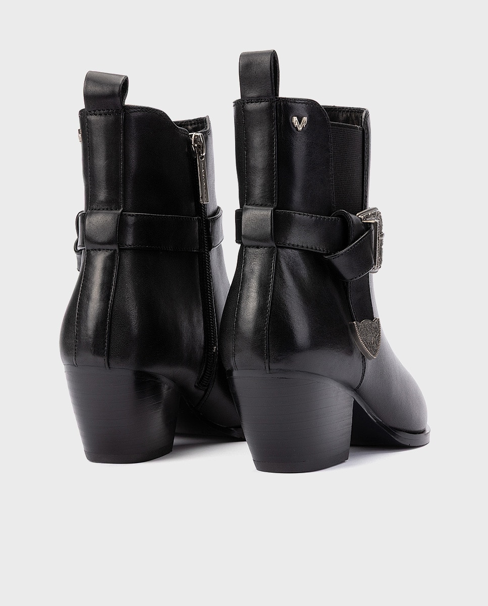 Botines de tacón de mujer de piel con cremallera en color - Martinelli - Negro Negro-2