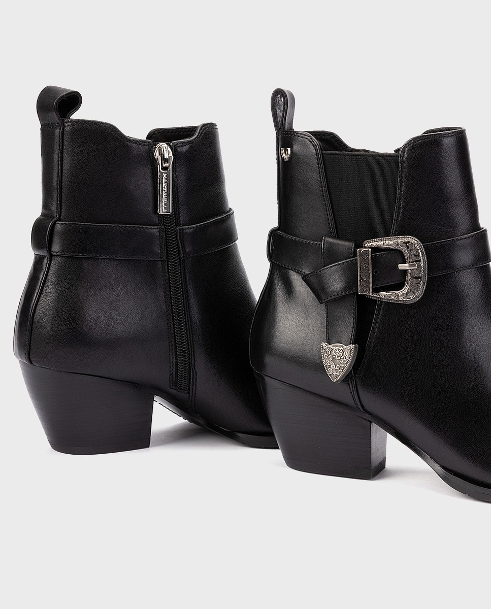 Botines de tacón de mujer de piel con cremallera en color - Martinelli - Negro Negro-4