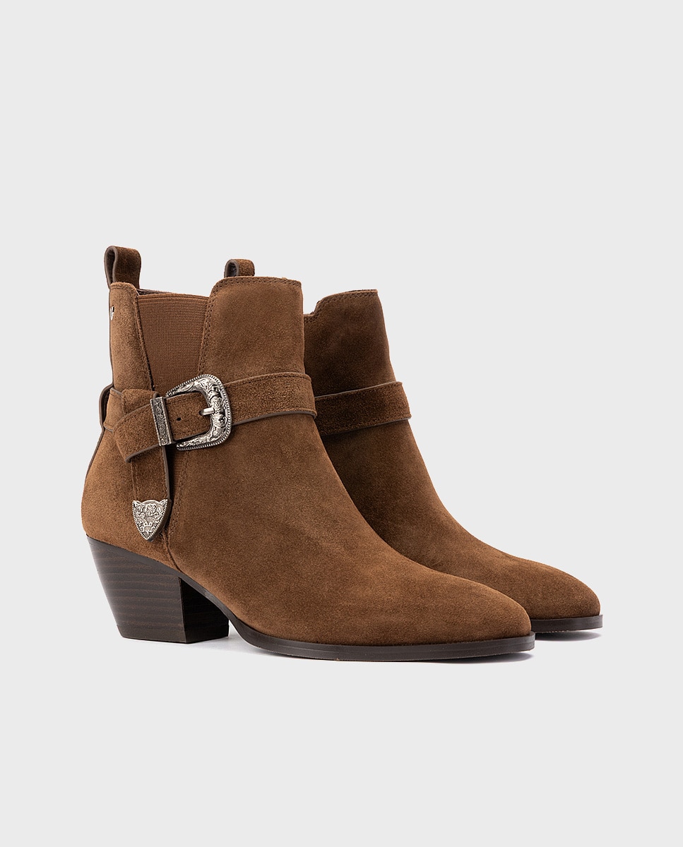 Botines de tacón de mujer de piel serraje en color - Martinelli - Marrón oscuro Marrón oscuro-3