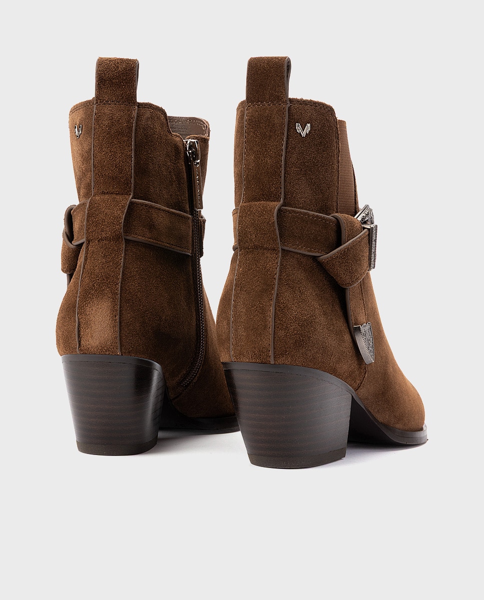 Botines de tacón de mujer de piel serraje en color - Martinelli - Marrón oscuro Marrón oscuro-2