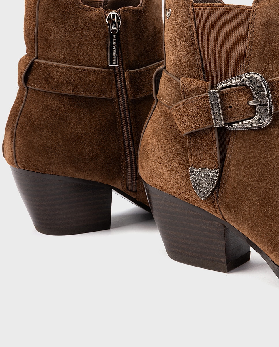 Botines de tacón de mujer de piel serraje en color - Martinelli - Marrón oscuro Marrón oscuro-4