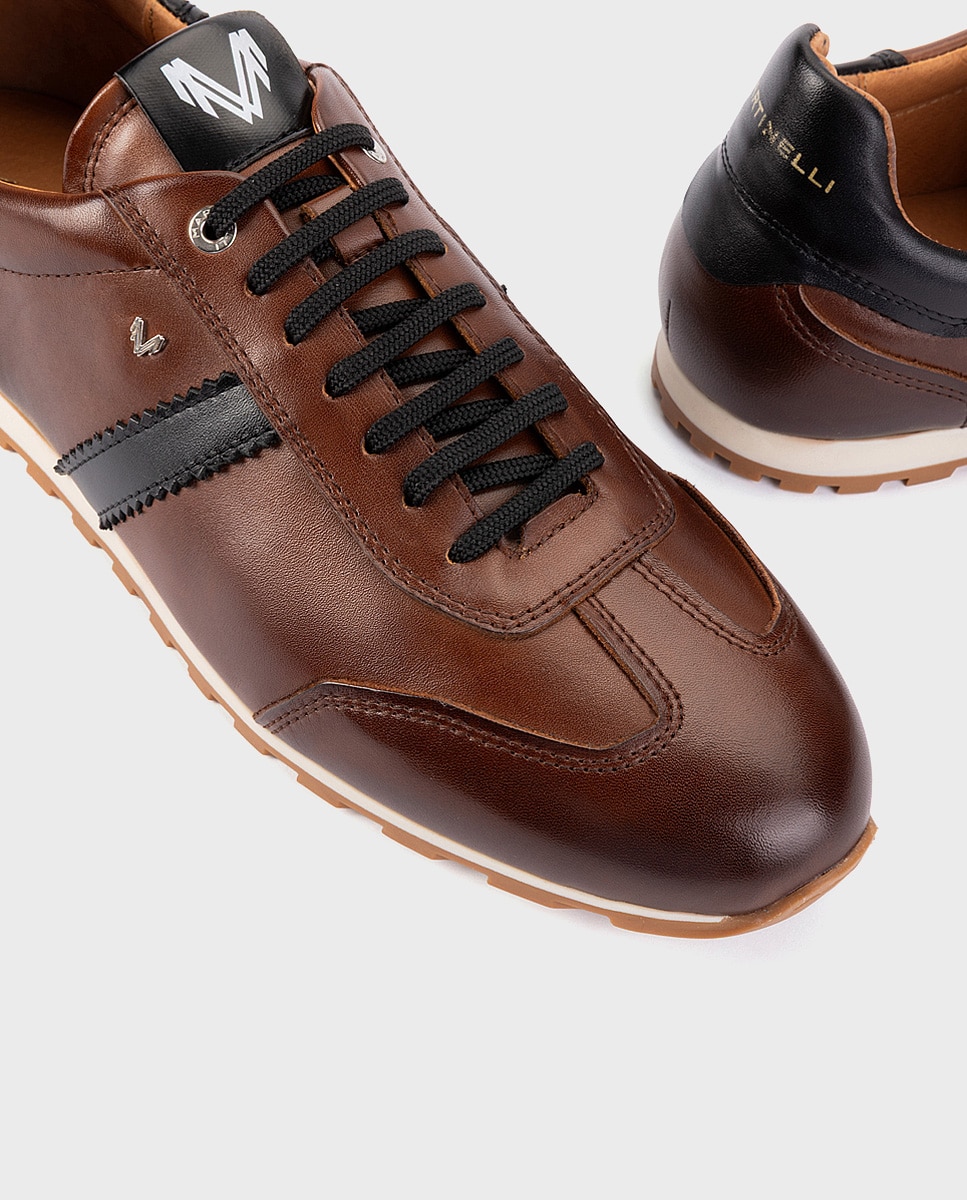 Zapatillas de hombre de piel con cordones en color - Martinelli - Marrón Marrón-4