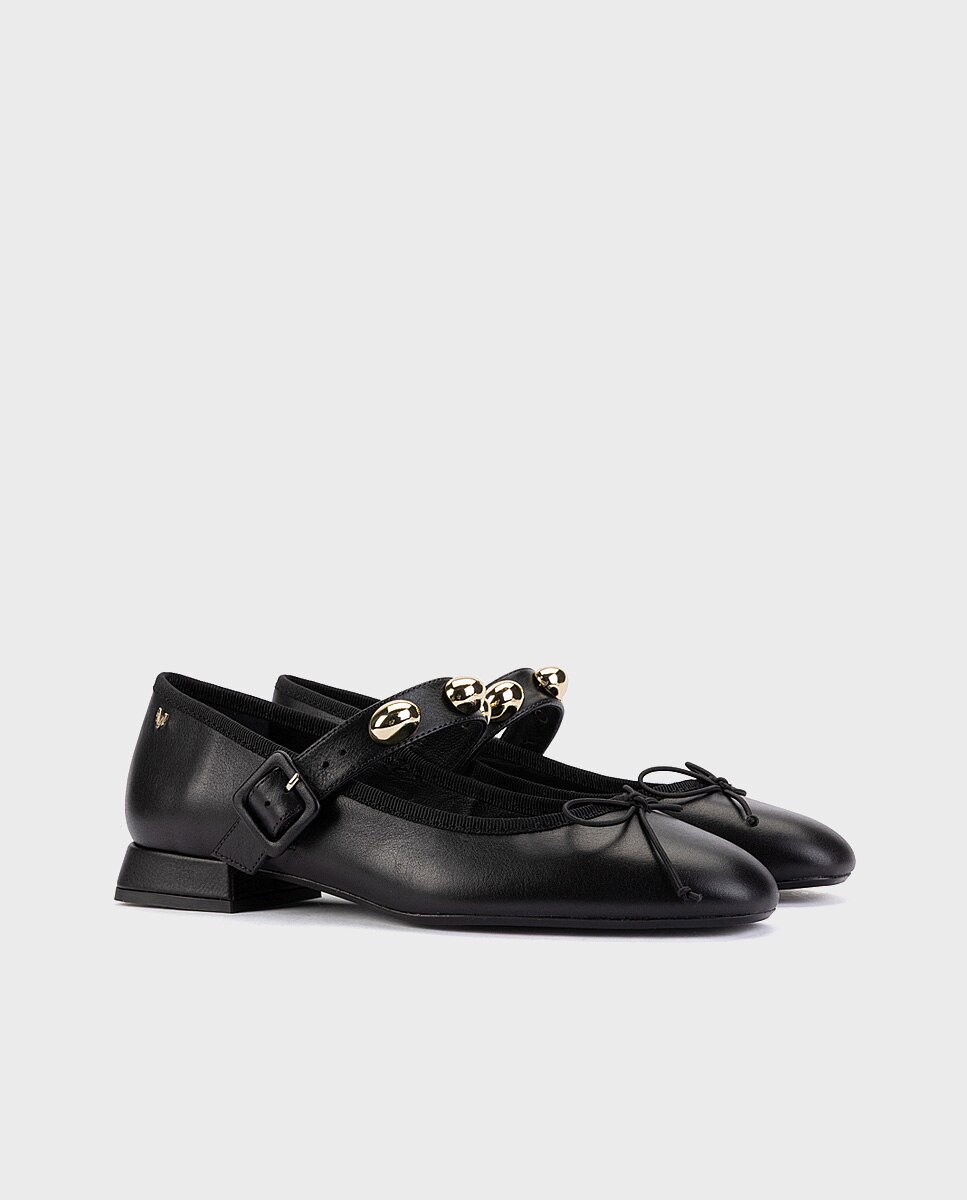 Bailarinas de mujer de piel con correa y hebilla en color - Martinelli - Negro Negro-3