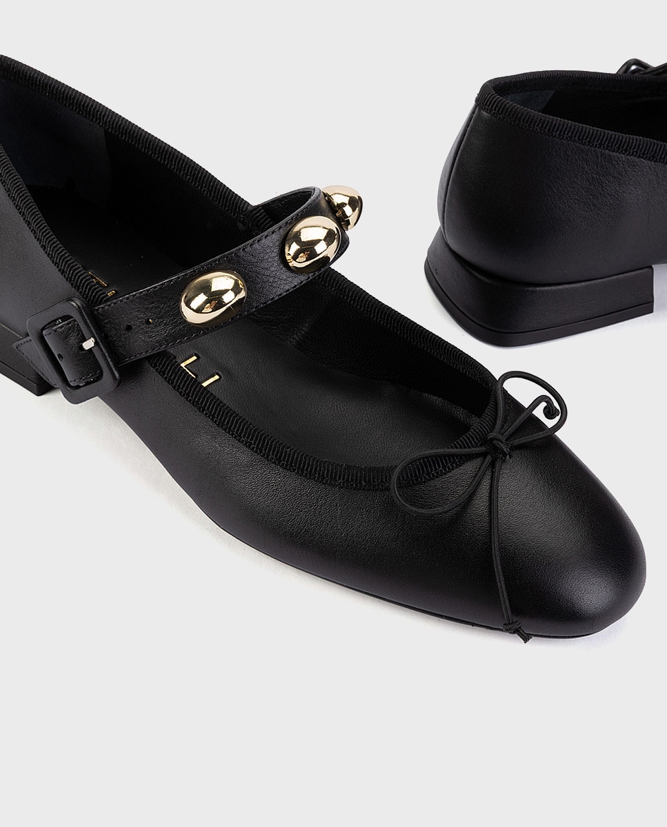 Bailarinas de mujer de piel con correa y hebilla en color - Martinelli - Negro Negro-4