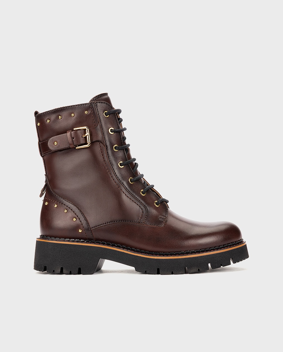 Botines planos de mujer de piel con suela extraligera - Pikolinos - Marrón oscuro Marrón oscuro-1