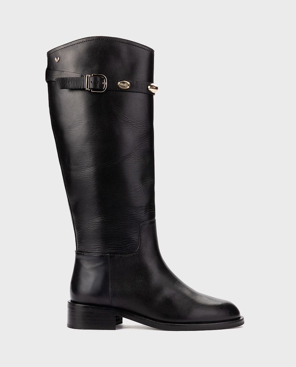 Botas de mujer de piel con correa alta en color - Martinelli - Negro Negro-1