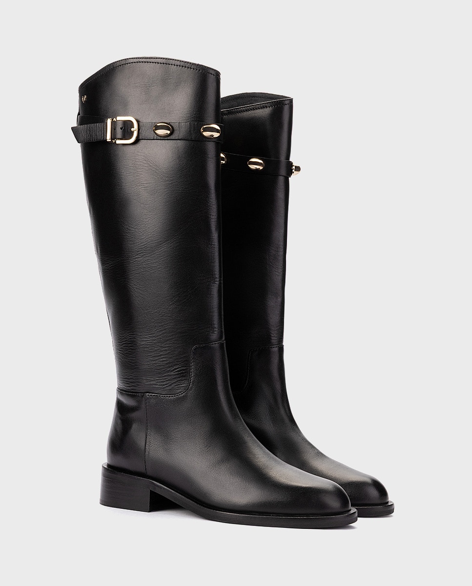 Botas de mujer de piel con correa alta en color - Martinelli - Negro Negro-3