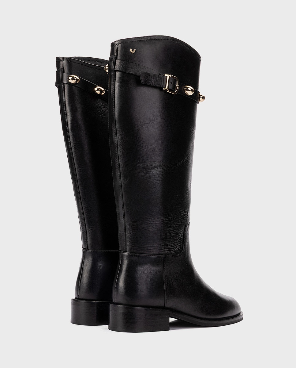 Botas de mujer de piel con correa alta en color - Martinelli - Negro Negro-2