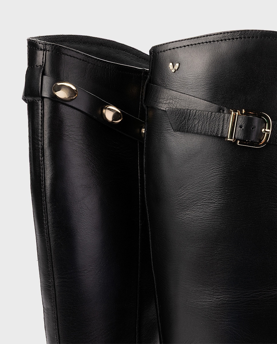 Botas de mujer de piel con correa alta en color - Martinelli - Negro Negro-4