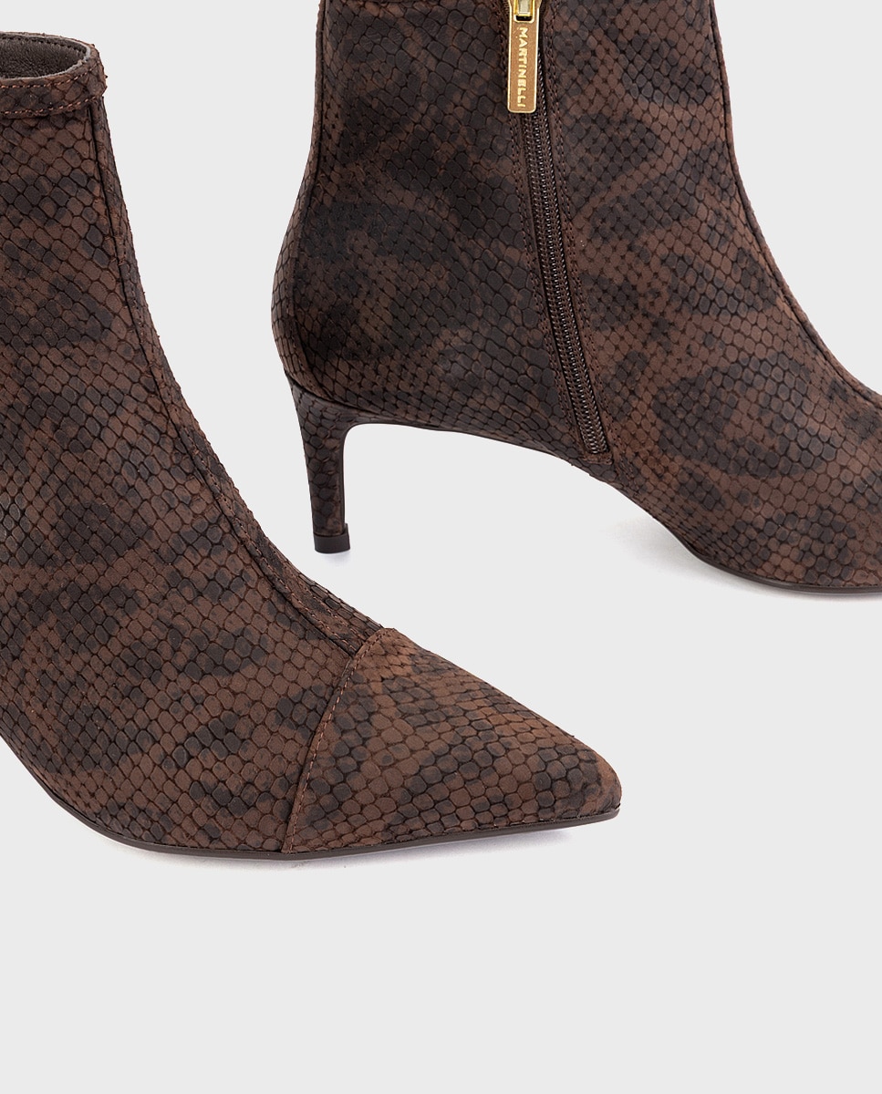 Botines de tacón de mujer de piel con cremallera en color - Martinelli - Marrón oscuro Marrón oscuro-4