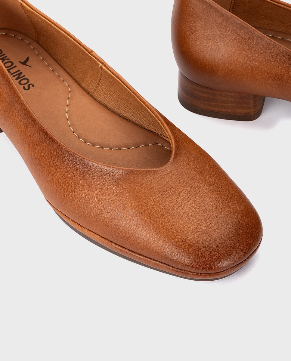 Zapatos de tacón de mujer de piel con horma amplia - Pikolinos - Marrón Marrón-4