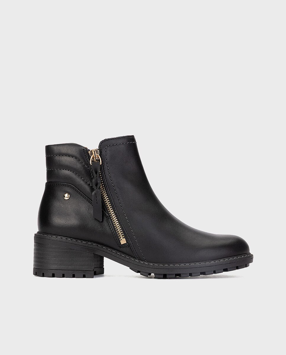 Imagen 0 de Botines de tacón de mujer de piel con cremallera Negro