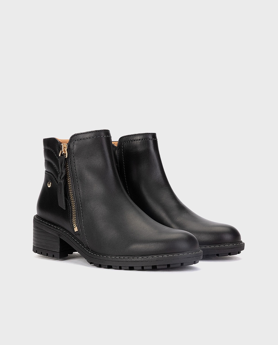 Botines de tacón de mujer de piel con cremallera - Pikolinos - Negro Negro-3