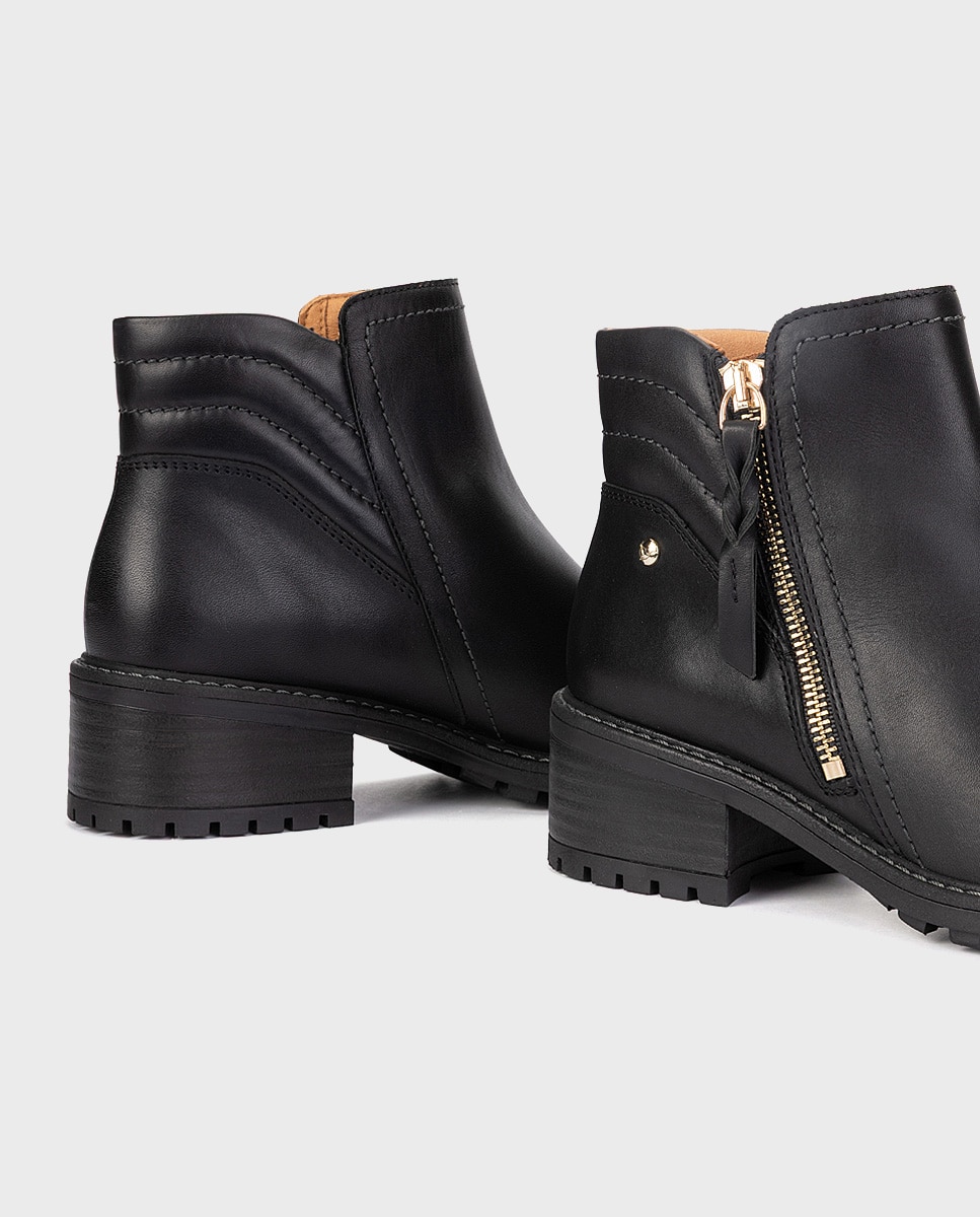 Botines de tacón de mujer de piel con cremallera - Pikolinos - Negro Negro-4