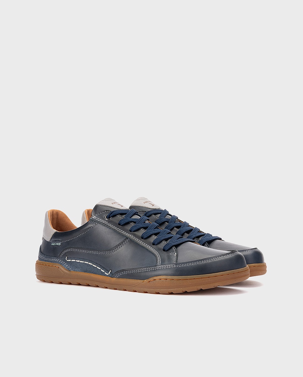 Zapatillas de hombre de piel - Pikolinos - Azul Azul-3