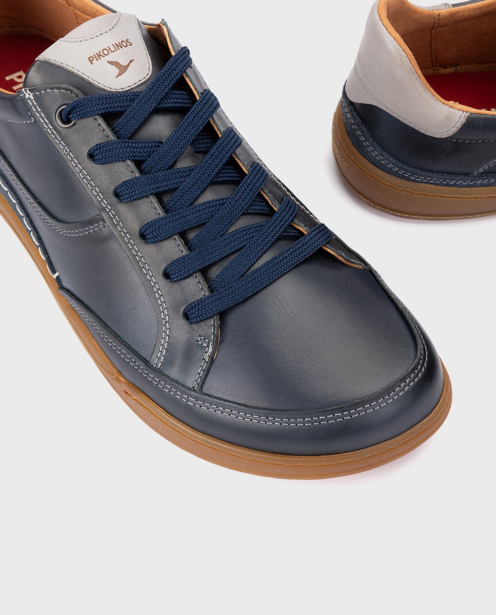 Zapatillas de hombre de piel - Pikolinos - Azul Azul-4