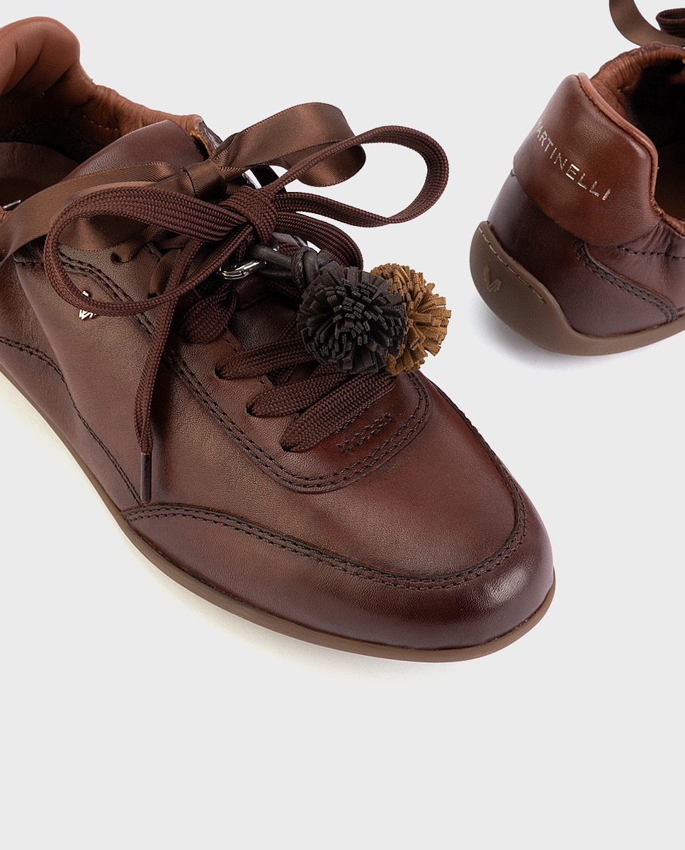Zapatillas de mujer de piel con cordones en color - Martinelli - Marrón oscuro Marrón oscuro-4